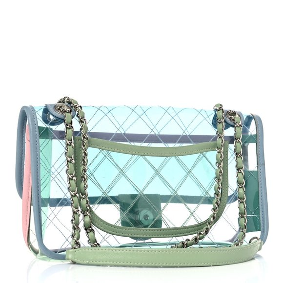 CHANEL Lambskin PVC Quilted Mini Coco Splash Flap Blue Green - Picture 5 of 6